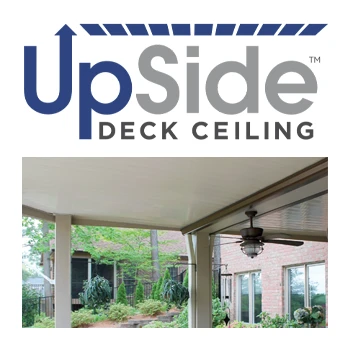 upside deck ceiling logo and picture of outside patio